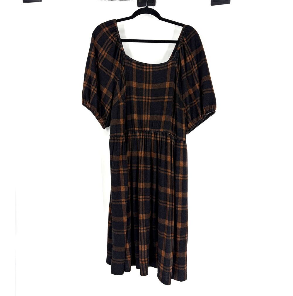 Lane Bryant Plaid Puff Sleeve Square Neck Dress
